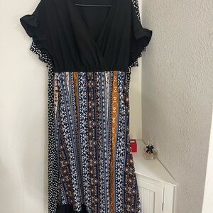 SHEIN Black and Blue Patterned Maxi Dress